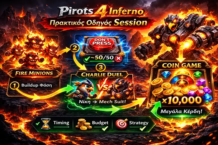 Πρακτικός οδηγός session στο Inferno με Fire Minions buildup, Charlie phase και mech suit Coin Game κορύφωση