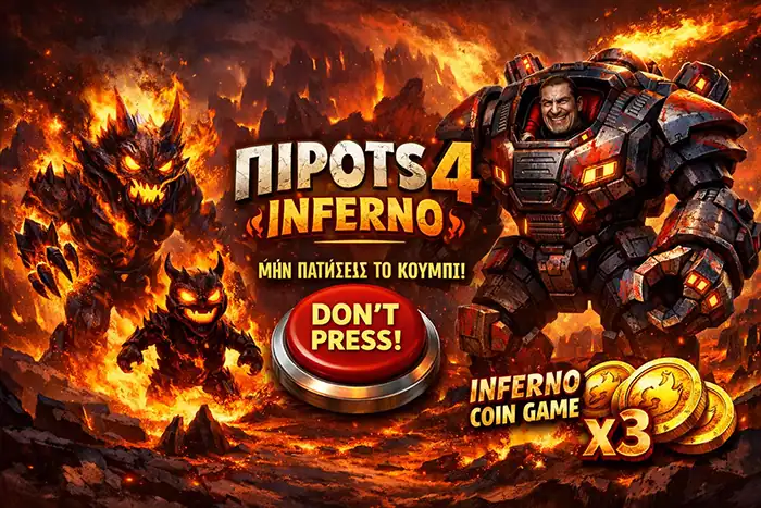 Pirots 4 Inferno με dual villain Fire Minions και Charlie, Don't Press Button, CollectR 6x6 και σταθερό Coin Game mech suit