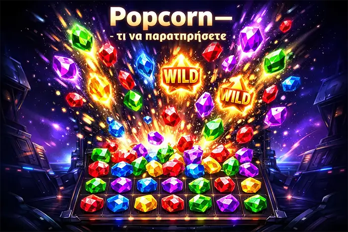 Το feature Popcorn στο Pirots 2 demo με τυχαία gem drops και αξία που εξαρτάται από το ενεργό gem level