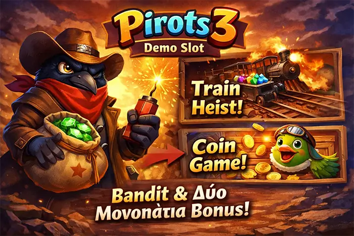Ο Bandit villain στο Pirots 3 demo με ανεξάρτητη κίνηση, Duel και σύνδεση με Coin Game
