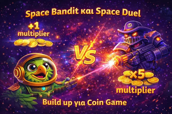 Ο Space Bandit και το Space Duel στο Lost in Space demo με γραμμικό buildup του Coin Game multiplier