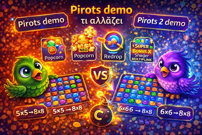 Τι αλλάζει από το Pirots demo στο Pirots 2 demo με Popcorn, Redrop και Super Bonus πάνω στην ίδια βάση